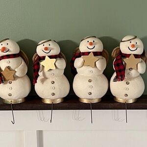 Hallmark Snowman Stocking Hangers Set with Gold Stars and Red Scarves